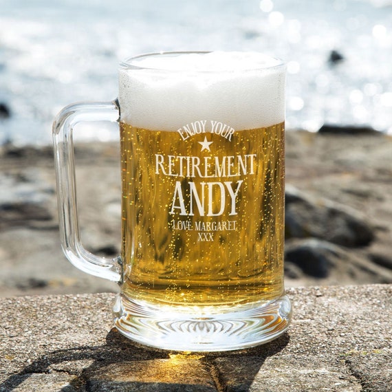 Personalised Enjoy Your Retirement Glass Beer Pint Tankard. Etsy UK