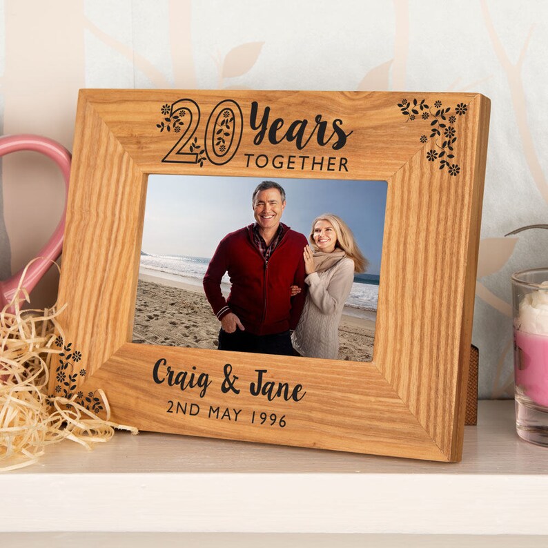 20th Anniversary Oak Photo Frame Personalised Wooden Picture Image 0