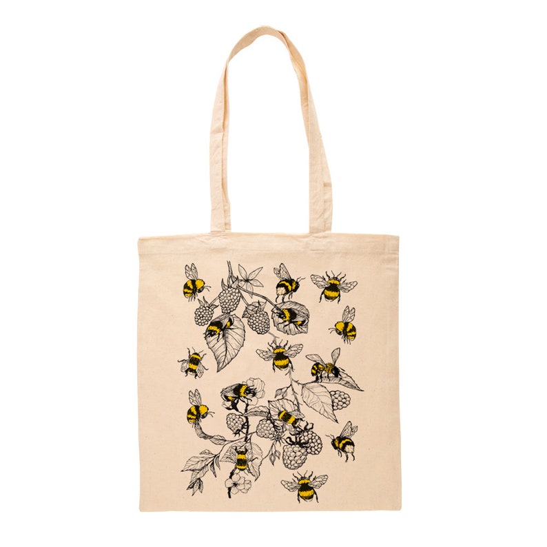 Illustrated Bumble Bee Shoulder Bag, Bees and Bramble Print Design. Cotton Tote Bag gift for her. Friend Daughter Mum Sister Gift Ideas image 3