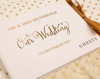 Personalised Wedding Guest Book | Personalized Gold Foil Wedding Guestbook | 40 Lined Pages 80 sides | Bride and Groom Custom Keepsake Gift