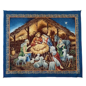 Fabric Wall Art, Nativity Art Wall Decor| Christian icon | Christmas Tapestry Wall hanging Art| Religious icon| Jesus Birth Wall Art