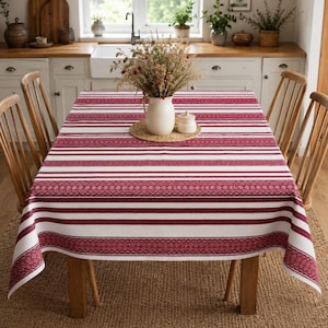 Toalha de mesa ucraniana retangular branca e vermelha com bordado tradicional, estilo folclórico, decoração ucraniana, roupa de mesa rústica.