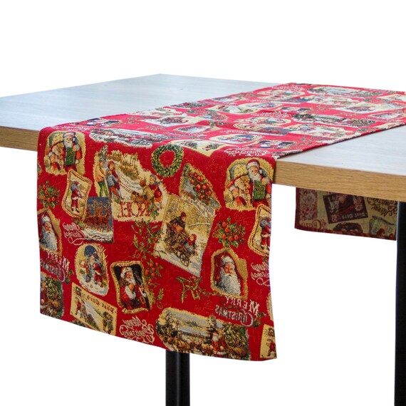 Christmas Table Runners Red Gold Christmas Tapestry Table Runner Xmas Santa Claus Cloth Runner Gold Lurex and Old Pattern Table Decoration Etsy Canada