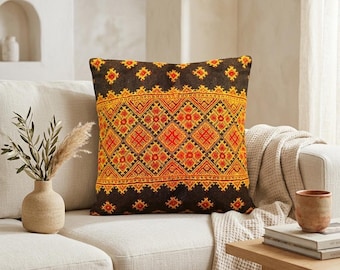 Ukrainische Kissenhülle Webstoff | Folklore Kissenbezug | Ukrainische Ornamente | Dekorativer Kissenbezug | Landhaus Dekor