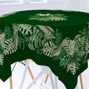 Green Tablecloths Monstera Palm Leaves Tropical Table Cover For Square Or Round Table