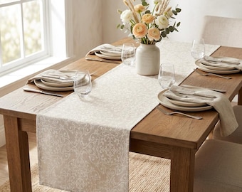 Runner da tavola beige neutro, runner da tavola impermeabile in stile rustico, decorazioni per la sala da pranzo scandinava, runner da tavola elegante e minimalista, decorazioni per la tavola color sabbia bianca