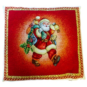 Throw Pillow Cover Christmas Cushion Cover Red 18in Gold GlitterThanksgiving Present Pillowcase Fabric Santa Old Pattern