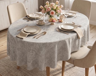Waterproof Light Gray Tablecloth | Round Oval Rectangle Square Table Cover | Custom Size Tablecloth