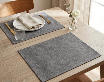 Grijze placemats, set van 2 | Waterdichte placemats | Moderne boerderijtafelmatten | Minimalistische grijze placemats | Wasbaar eetdecor