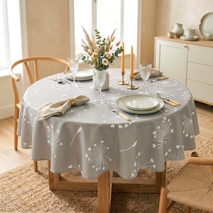 Mantel resistente al agua con diseño de diente de león: mantel rectangular, redondo, ovalado y cuadrado personalizado, de mezcla de algodón con revestimiento de teflón.