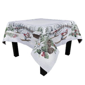 Table Topper Christmas Centerpieces with Silver Thread X-mas Tapestry Christmas Gnomes