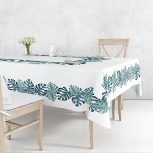 Tropical Leaves Tablecloth Monstera Turquoise Palm Leaves Tablecloths Table Linen For Square Or Round Table