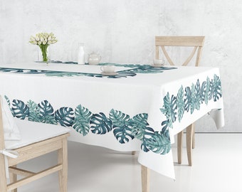 Tropical Monstera Palm Leaves Q-Beans Rectangle Oblong Decorative Tablecloth Size: 60 x 90 inch Washable and Reusable Table Cloth Cover for Indoor and Outdoor