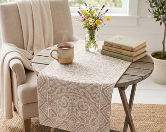 240 cm langer Tischläufer beige Gold Elfenbein Beige Dekor Tischplatzierung