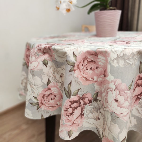 Waterproof Tablecloth Floral Water Resistant Cotton tablecloth, Custom Dining Table Cover Waterproof Washable table cloth for Oval Table