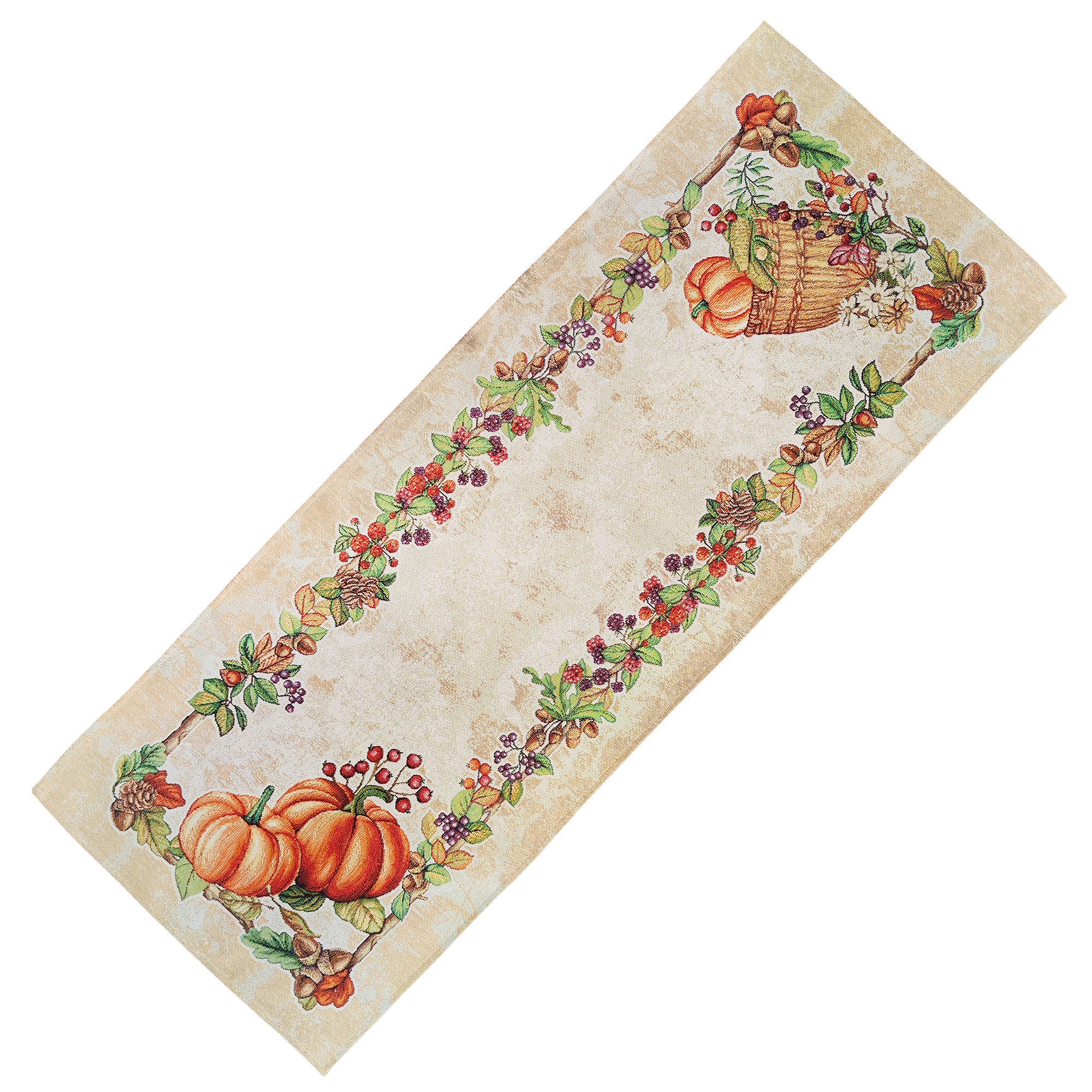 Paper Table Runner Fall Thanksgiving Block Print Tapestry Table Runner, Autumn Fall Leaves ...