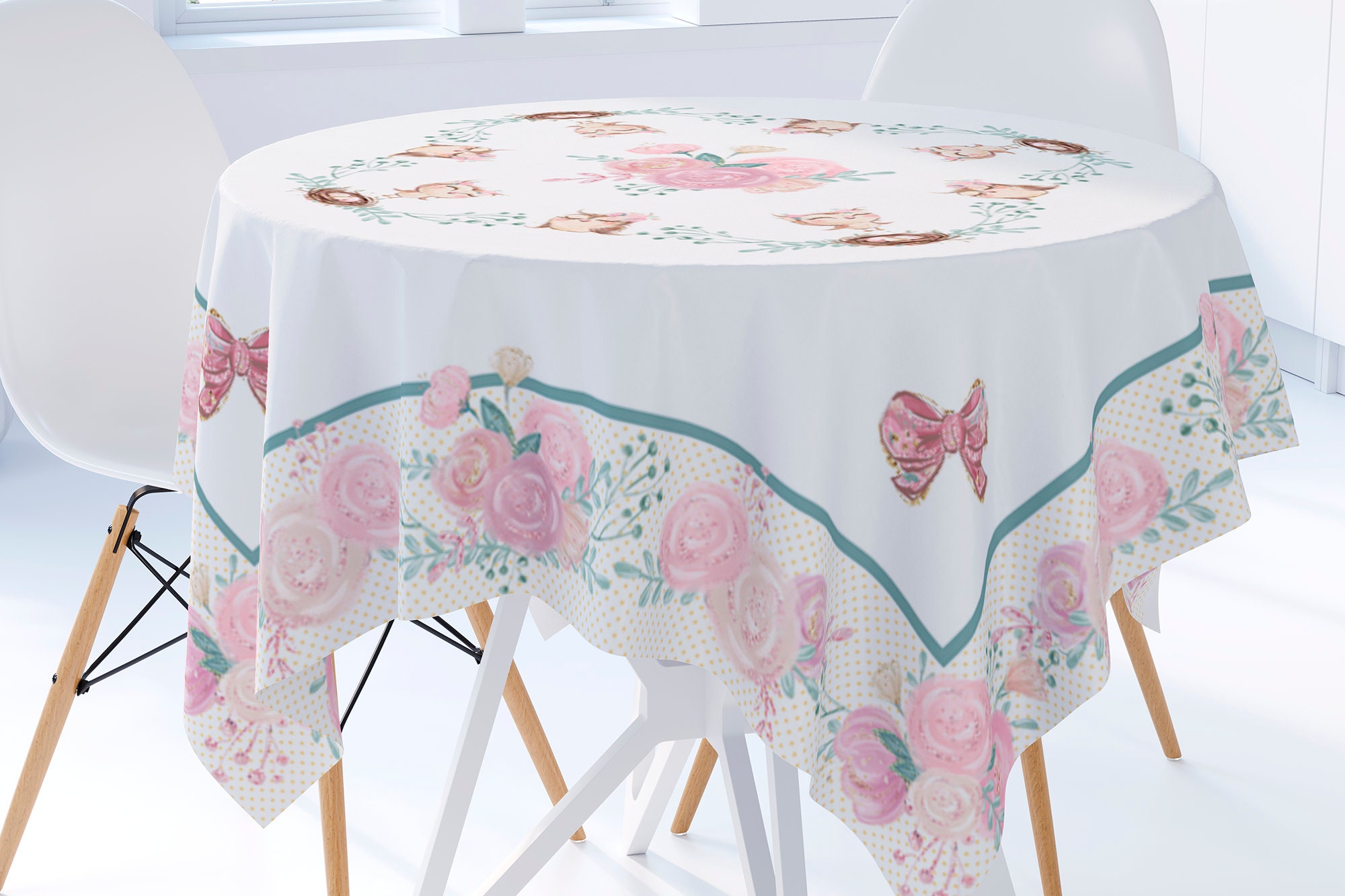 Easter Tablecloths For Square Or Round Table With Pink Flowers Etsy