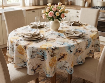 Oval Waterproof Tablecloth Autumn Waltz | Teflon Coated Oval Tablecloth | Fall Leaves Table Cover | Custom Oval Tablecloth