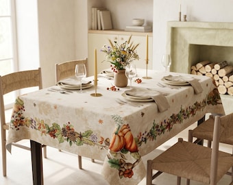 Thanksgiving Pumpkin Fall Tablecloth Rectangular Square Fabric Tapestry Tablecloths Halloween Cloth Table Cloths Heavy Duty Table Cover