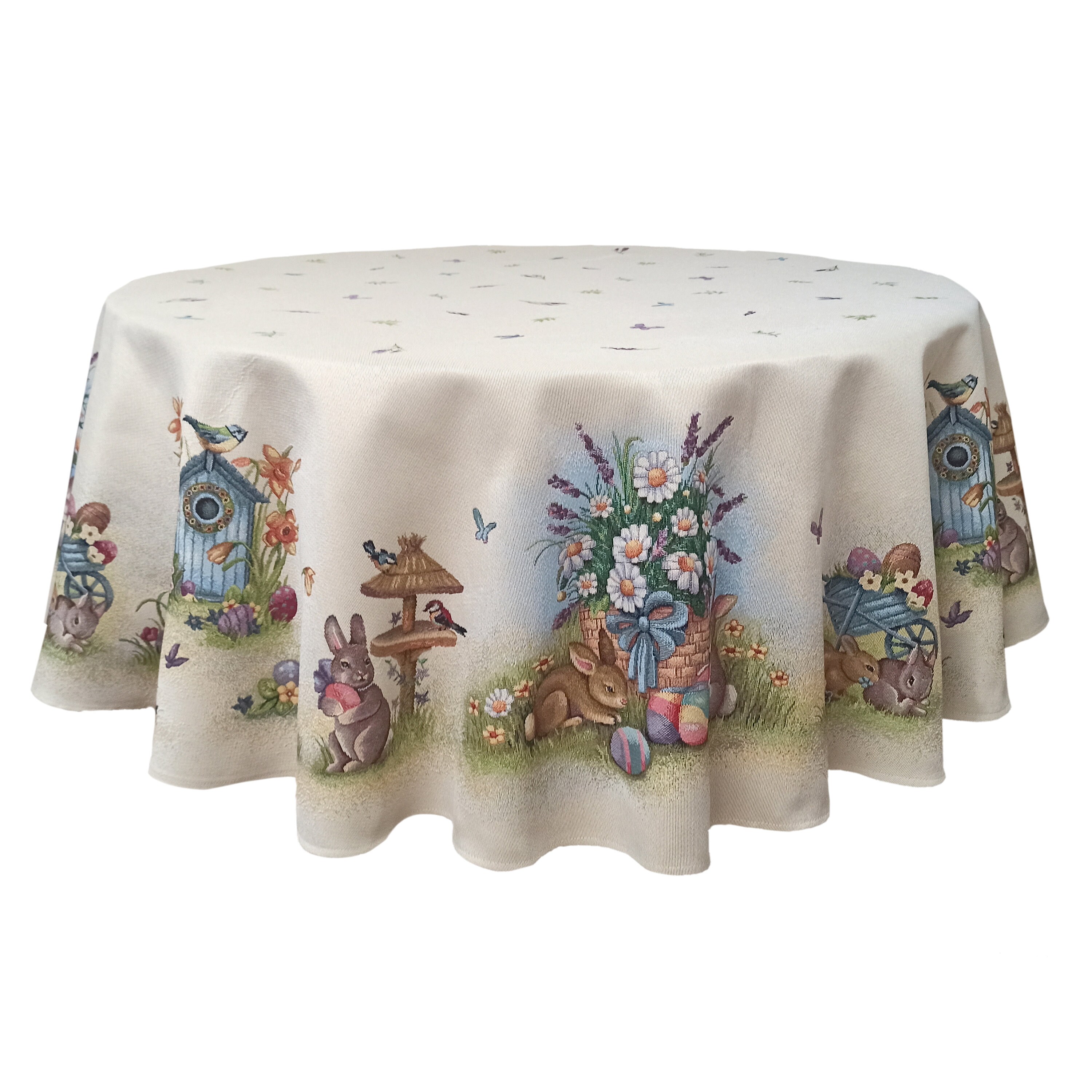 Easter Round Tablecloth Ivory Colourful Flowers and Bunny on a Etsy