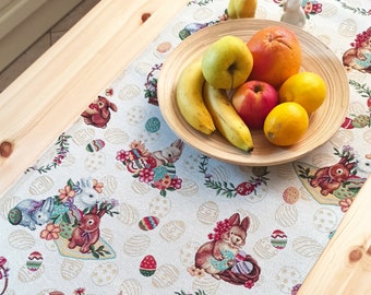 Easter Table Runners Fabric Tapestry with Easter Eggs Bunny Floral Rectangular for Easter Holiday