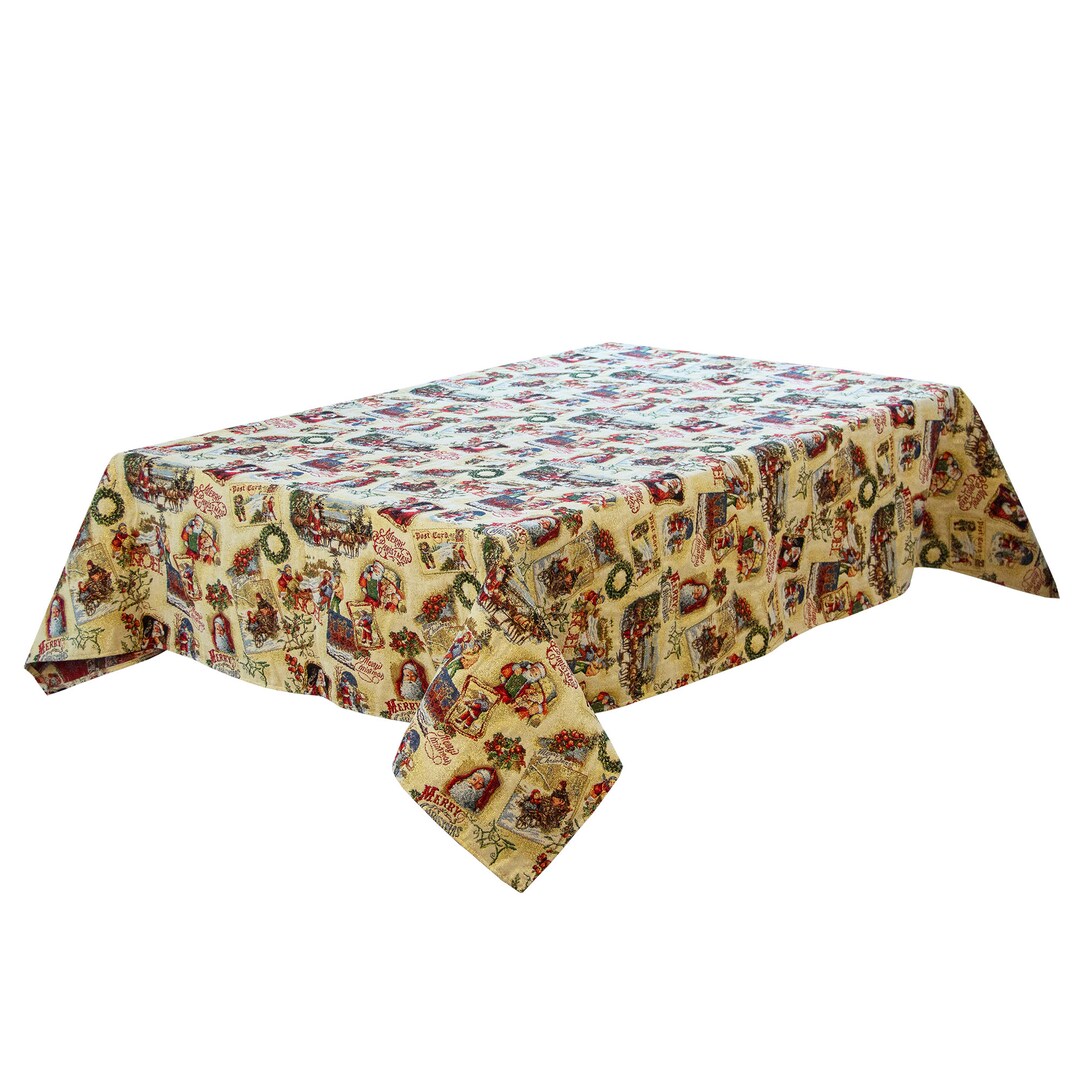 Elegant Christmas Tablecloths, Tapestry Gold Fabric Christmas Table