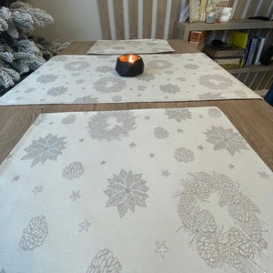 Placemats Set of 2 Christmas Ivory White Silver Table Mats Sets Custom Fabric Tapestry Size: 13in X 17in (34cm X 44cm)