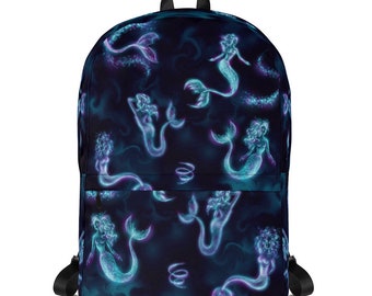 Mermaid Backpack Charming Print Water-resistant Dark Blue Bag for College School Travel laptop Backpacks Women