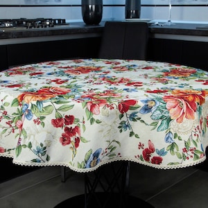 Round Tablecloth Fabric Custom Floral Flowers with Lace Table cloth Tapestry Textiles