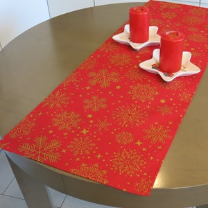 Red Table Runner Fabric Christmas Rectangular Naperon Water Dirt resistant Yellow Snowflakes