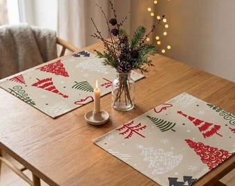 Christmas Placemats Set of 2, Waterproof Teflon Placemats, Modern Christmas Table Mats, Holiday Dining Decor, Scandinavian Christmas Decor