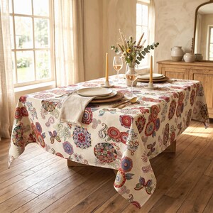 Mantel Mandala Gobelin / Tapiz rectangular y cuadrado para mesa / Decoración de comedor estilo boho campestre / Mantel a medida