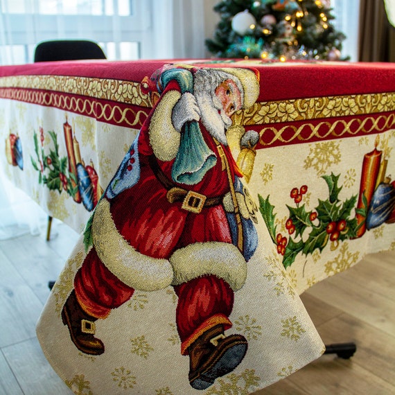 Maan oppervlakte Legacy Kort geleden Kerst tafelkleed Rechthoekig met Santa Red Gold Tapestry Stof - Etsy België
