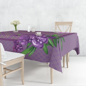 Mantel de algodón con orquídeas moradas, mantel rectangular floral, cubierta de mesa con orquídeas violetas, mantelería botánica para mesa de comedor, decoración moderna para cocina