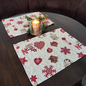 Christmas Placemats Tapestry Set of 2 Holiday Table mats rectangle Snowflake Non Slip Machine Washable Placemats