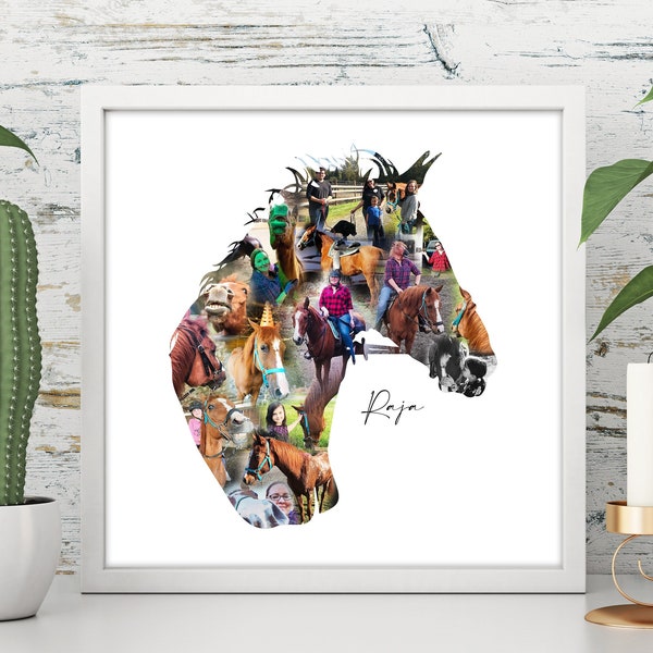 Pferd Fotocollage, Pferd Geschenk, personalisiertes Pferdegeschenk, Pferdebilderrahmen, Pferdegeschenk für Mädchen, Pferdebild, Pferdegeschenke für Männer