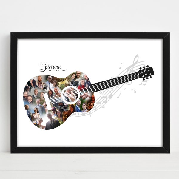 Collage photo guitare, cadeau guitare pour lui, cadeau musique pour lui, cadeau guitare pour homme, cadeau guitare pour elle, cadeaux guitare, guitariste