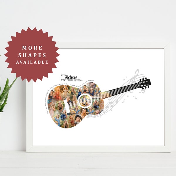 Guitar Personalised Photo Collage - Guitar Personalised Gift - Guitar Picture - Guitar Decor - Guitar gift for her - Guitar gift for him