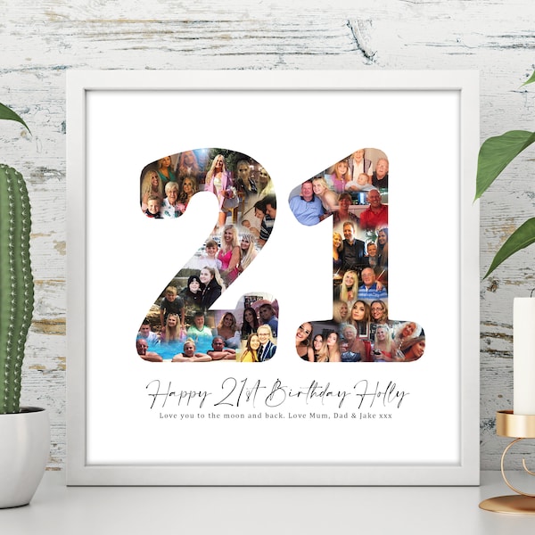 Collage photo 21e, cadeau 21e anniversaire pour elle, cadeau 21e anniversaire pour lui, cadre photo 21e, cadeau 21e anniversaire, décorations 21e anniversaire