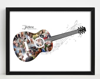 Personalised Guitar Photo Collage – Musician Gift for Him, Unique Guitar Wall Art