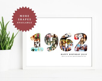 1962 Birthday Personalised Photo Collage, 1962 Birthday Photo Gift, 1962 Birthday Present, 60th gift for her, 60th gift for him