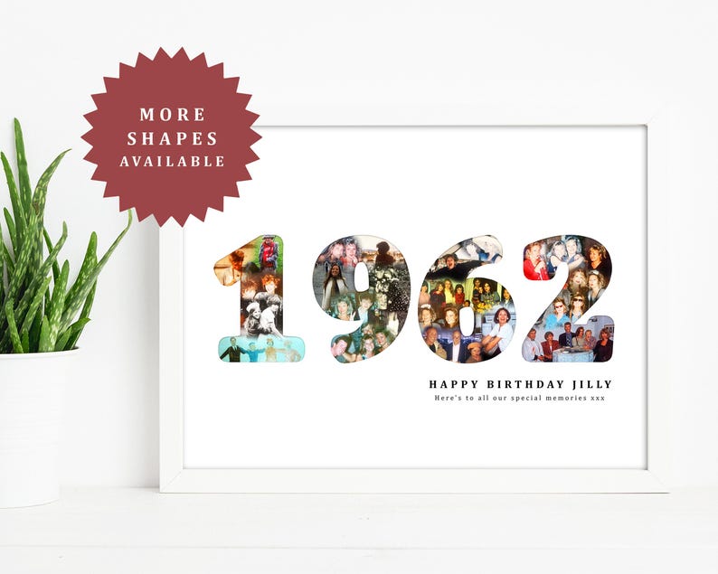 1962 Birthday Personalised Photo Collage, 1962 Birthday Photo Gift, 1962 Birthday Present, 60th gift for her, 60th gift for him image 1