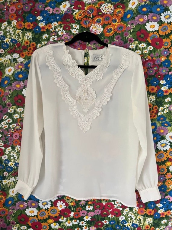 Vintage 80s/90s Sheer White Kathy Che Embellished 