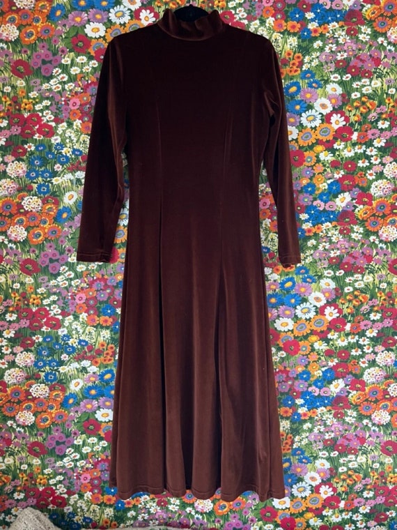 Vintage 70s/80s Brown Forenza Velour Mock Turtleneck Maxi Dress - Etsy