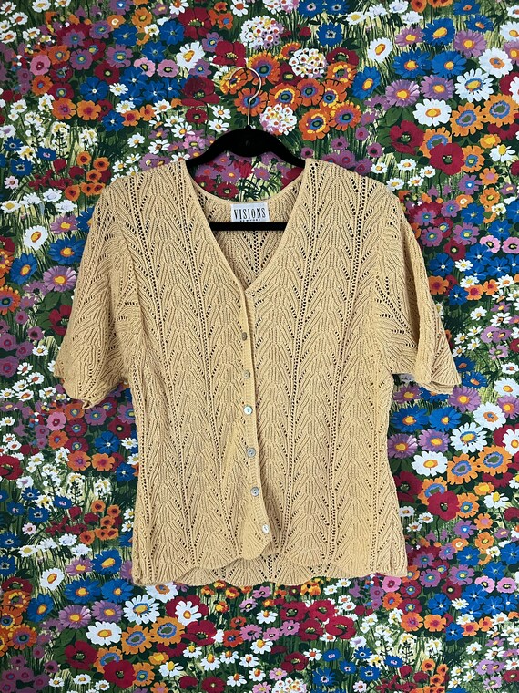Vintage 90s/y2k Visions NY Butter Yellow T-shirt Knit Cardigan