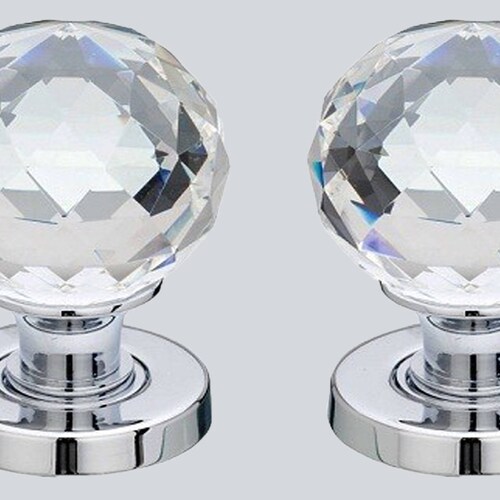 Crystal Cut Glass Door Knob Set Polished Chrome Base pair Etsy