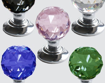 Crystal Cut Glass Door Knob Set Polished Chrome Base (Pair)