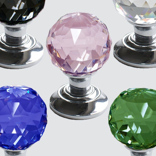 Crystal Cut Glass Door Knob Set Polished Chrome Base pair Etsy
