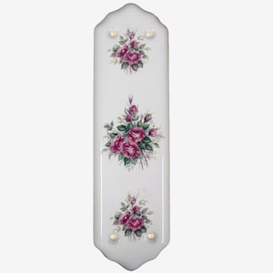 Ceramic Door Finger Plate White Glamis Rose Design (Each)