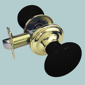 Black Porcelain Passage Set Polished Brass Backplate